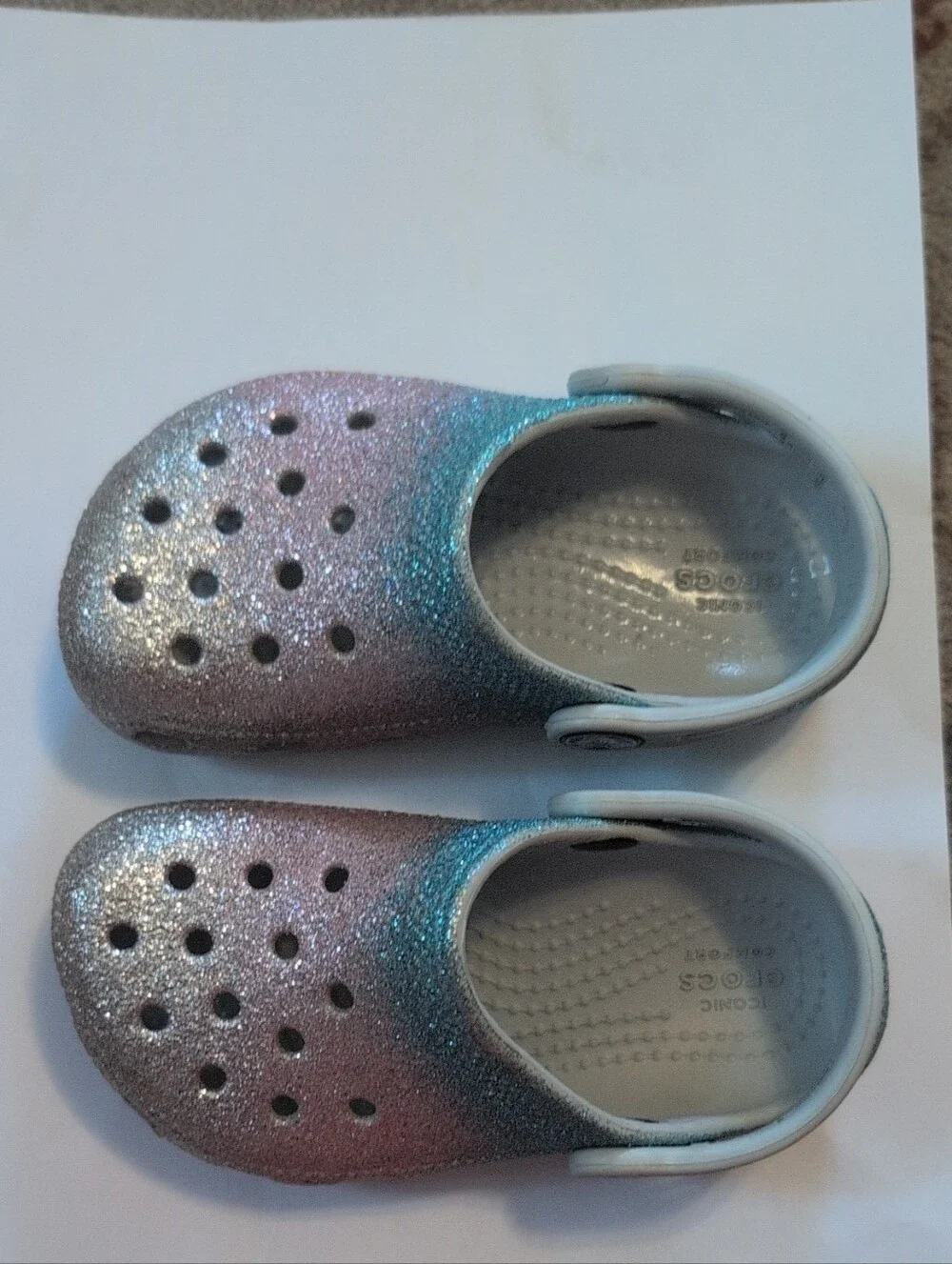 CROCS Kids Glitter Ombre Clogs in Pink and Blue